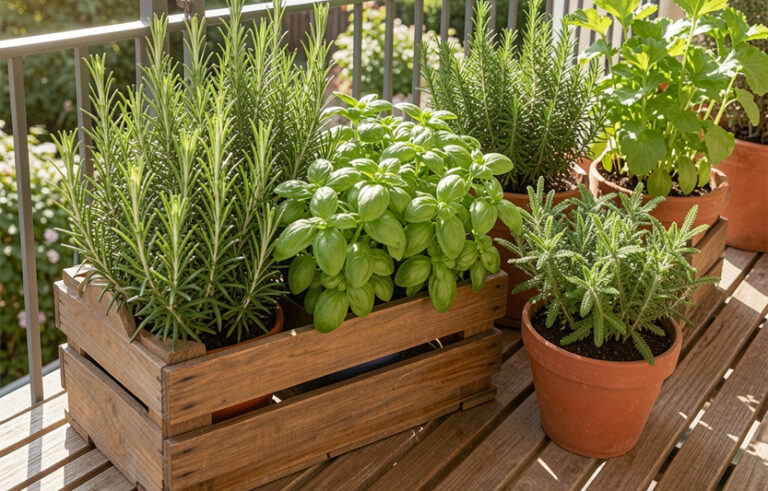 herb garden ideas for small spaces - spring herbs growing in pots