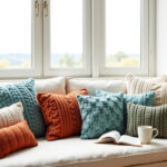 Cozy decorative pillows and textured throw pillow covers styled on a modern sofa creating a warm and aesthetic home decor look