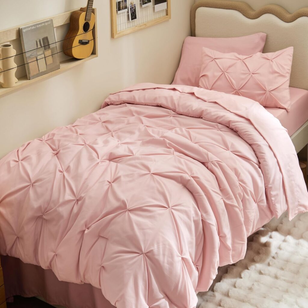 Bedsure Twin XL Comforter Set in Pink 