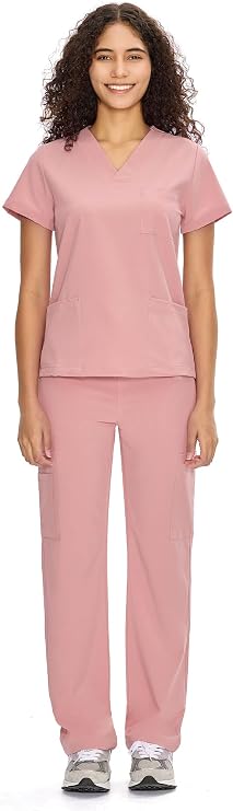 COZYFIT Scrubs Set with V-neck top and straight leg pants for nurses