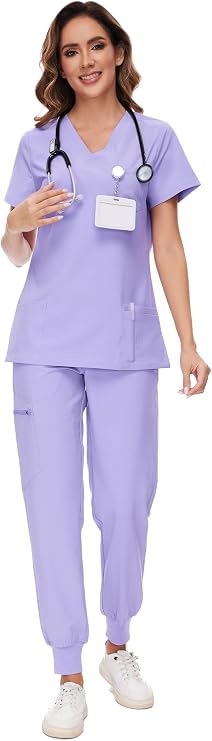 COZYFIT Scrubs Set with V-neck top and jogger pants for nurses