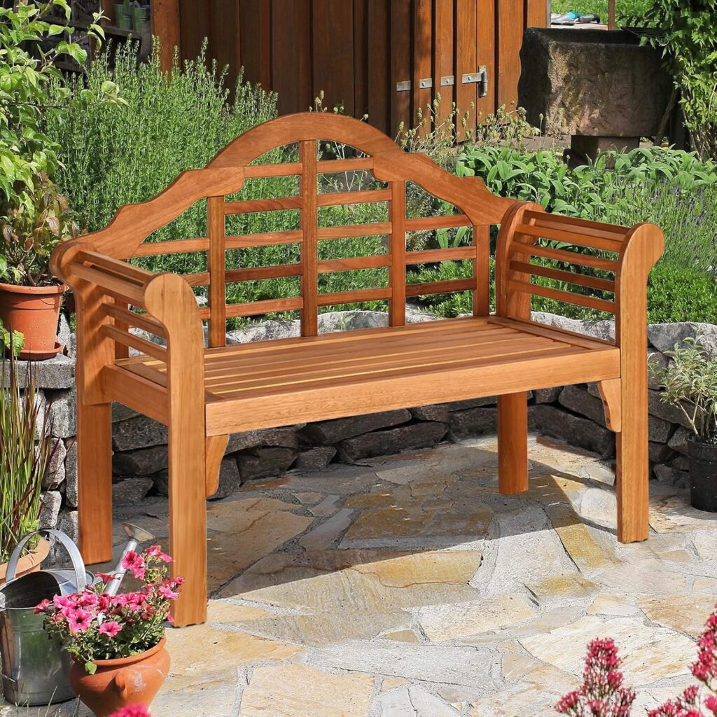 outdoor wood bench for rose garden seating