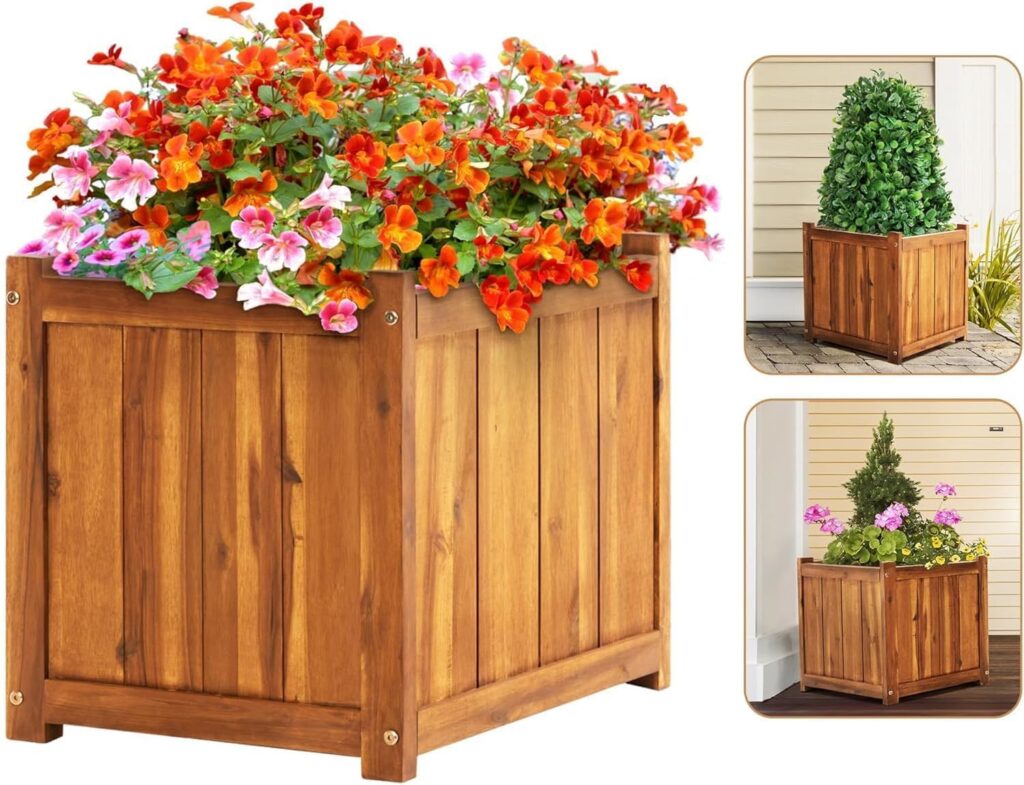 acacia wood flower box for small patio roses