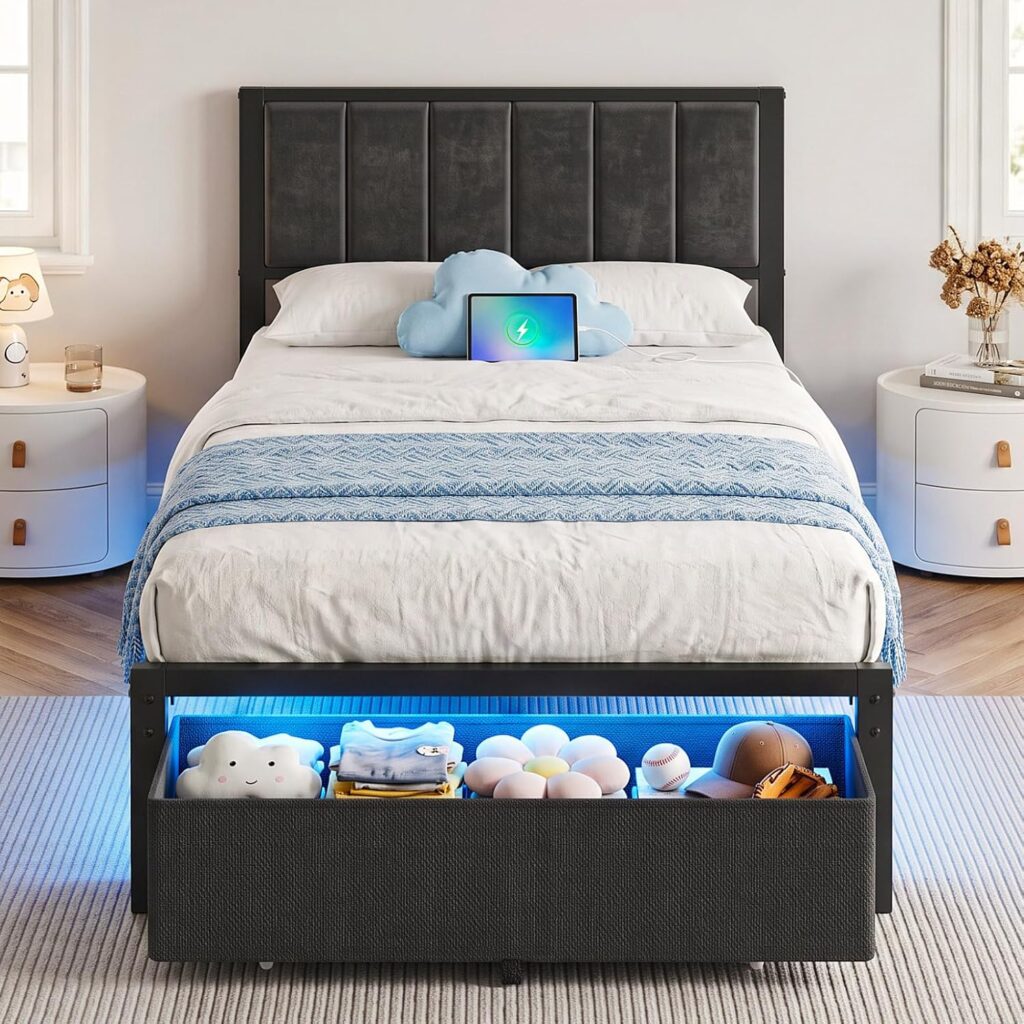 OLEVS Twin Size Bed Frame with Large Drawer