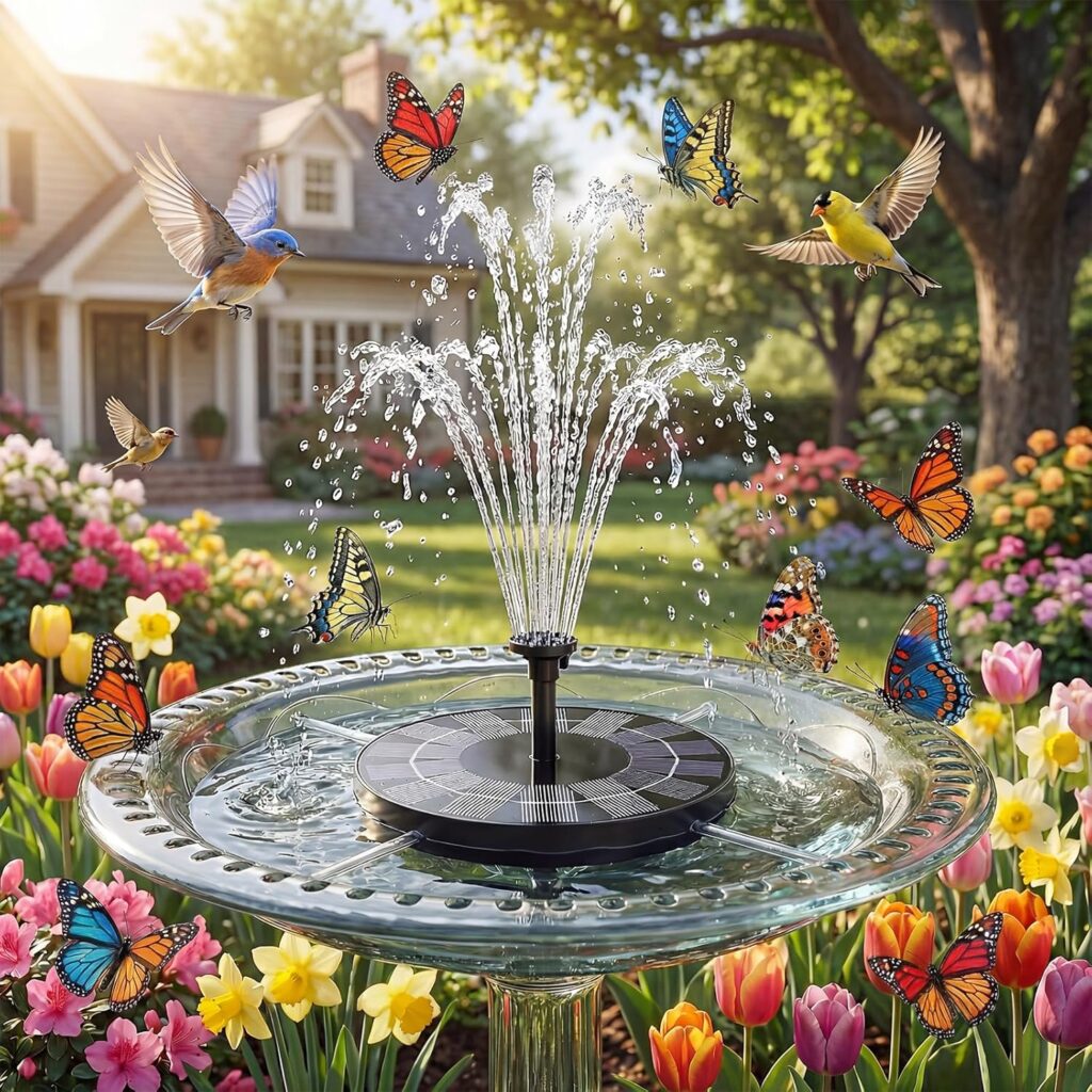 solar bird bath fountain for rose garden
