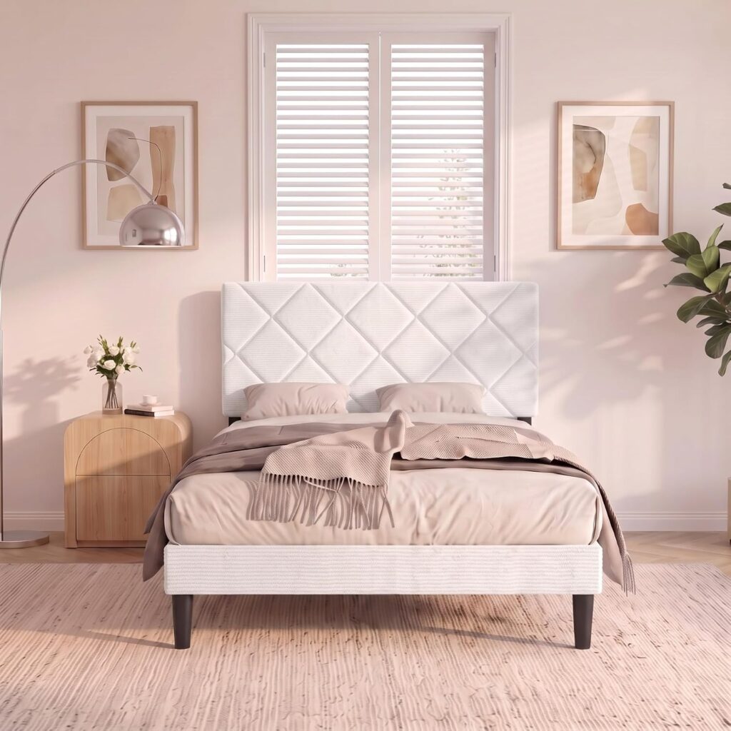 Twin Size Bed Frame with Adjustable diamond Headboard