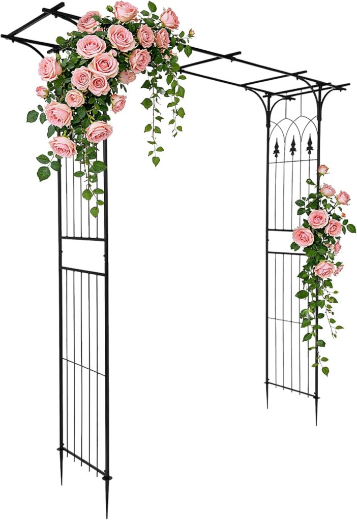 steel garden arbor with lattice side panels