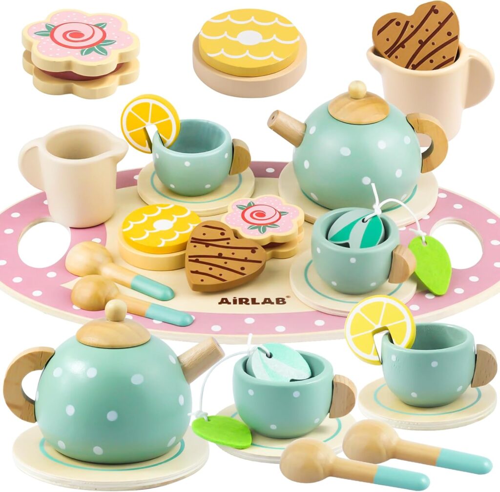 Wooden Tea Set includes a teapo