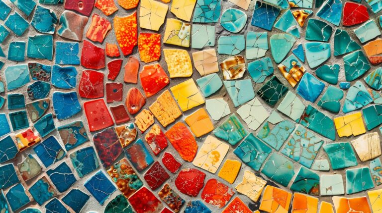 Colorful pebble mosaic with vibrant stone patterns