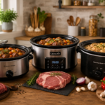 best slow cooker for family meals comparison flatlay on kitchen counter