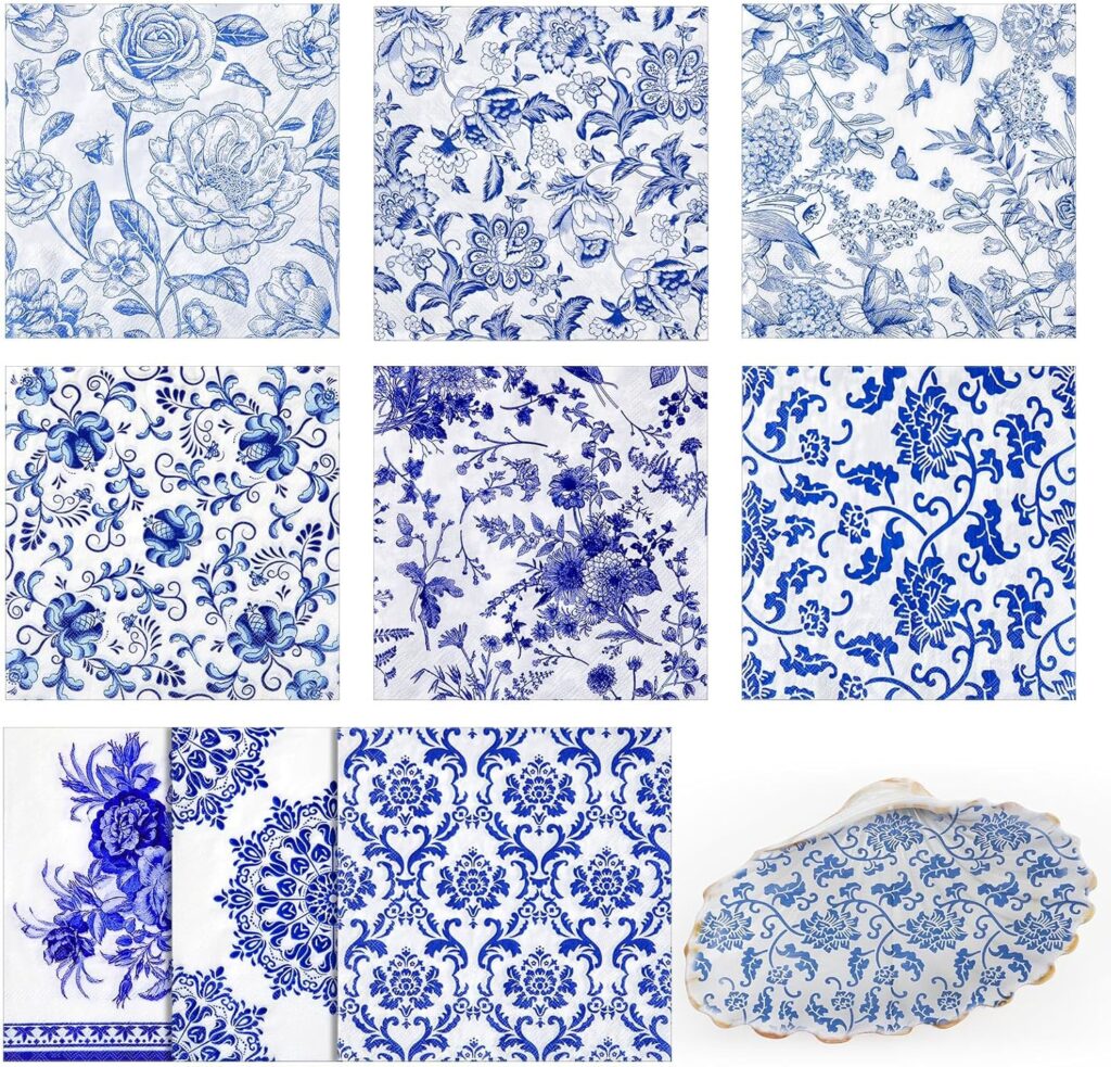 assorted blue floral decoupage napkins 9 styles