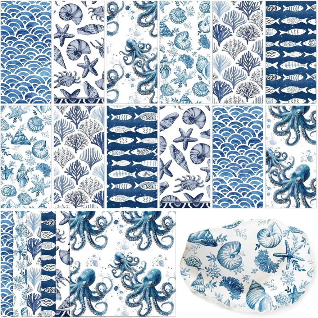 coastal beach decoupage napkins ocean blue white marine