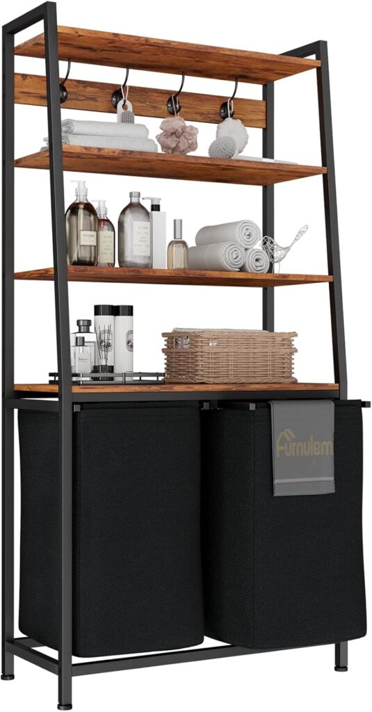 4-tier laundry hamper with removable bags, shelf and hooks