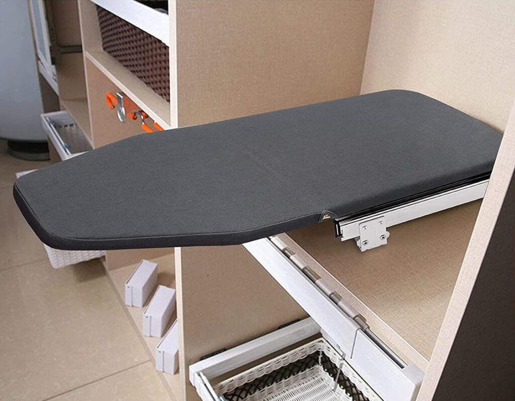 Retractable pull-out ironing board with heat-resistant cover