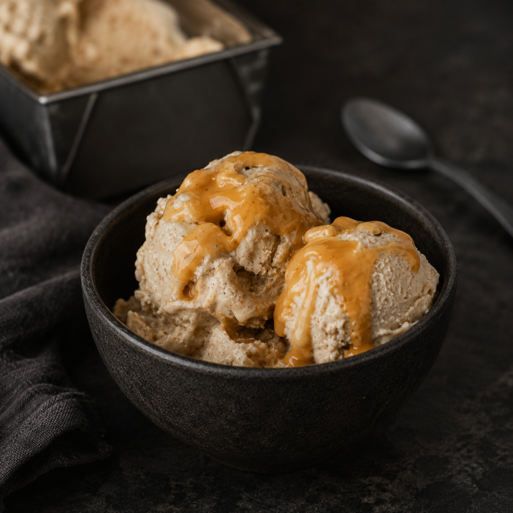 Homemade apple pie ice cream with cinnamon apples and graham cracker pieces