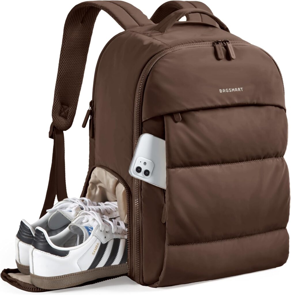 BAGSMART 30L travel backpack chocolate with shoe compartment and laptop sleeve