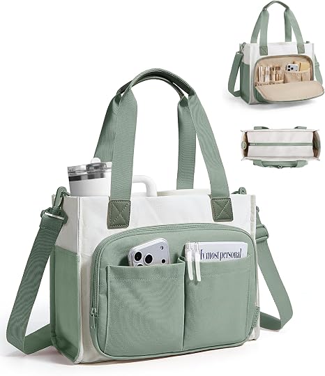 BAGSMART small canvas tote bag with 17 pockets and tumbler holder