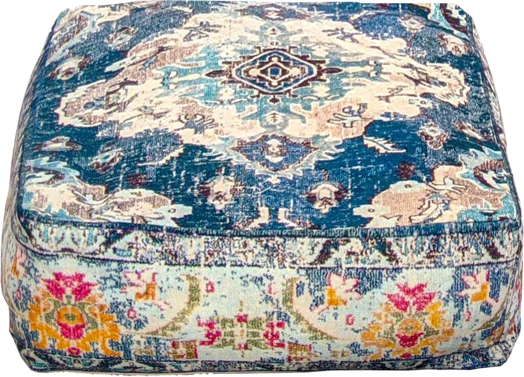 Blue square Moroccan boho floor pillow cover for reading nook