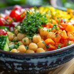 5 easy chickpea salad recipes in bowls on a table