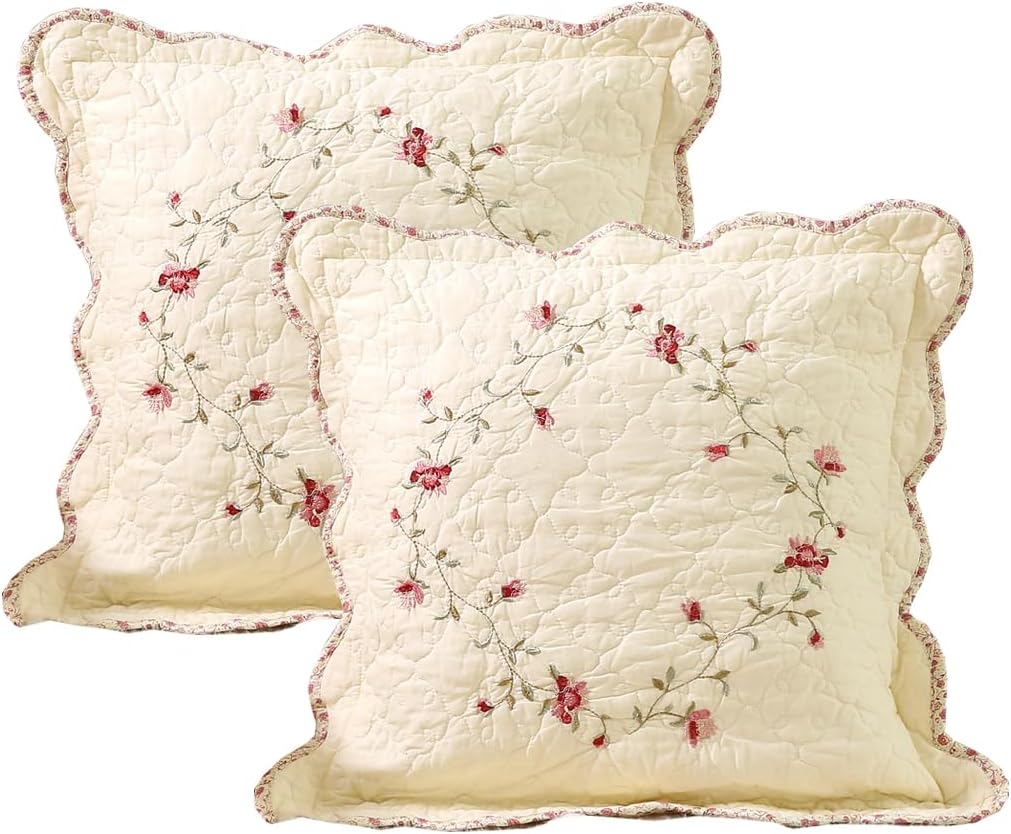Set of cotton quilted embroidered decorative pillow covers for cozy nook