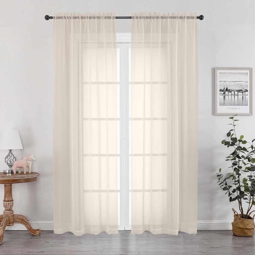 Cream sheer curtains 84 inch 2 panel set for window reading nook