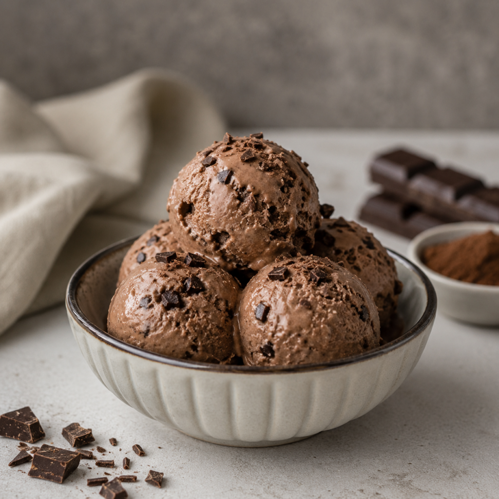 Creamy vegan chocolate ice cream made with Dutch-process cocoa and dairy-free cream