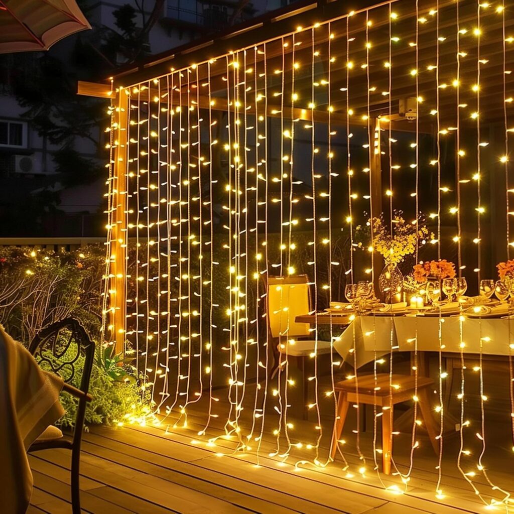 Dazzle Bright 300 LED warm white curtain lights for reading nook window
