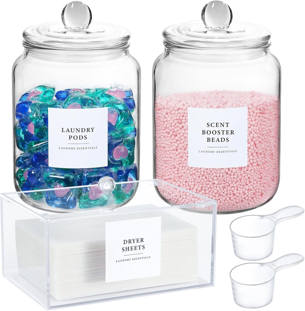 Airtight glass jars with acrylic storage box for laundry supplies
