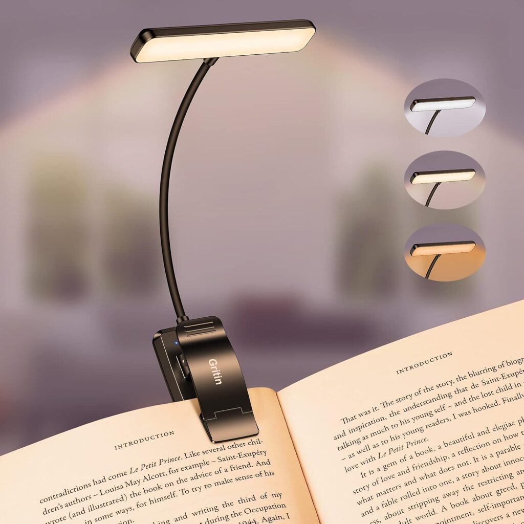 	Gritin 19 LED rechargeable clip-on book light for reading nook