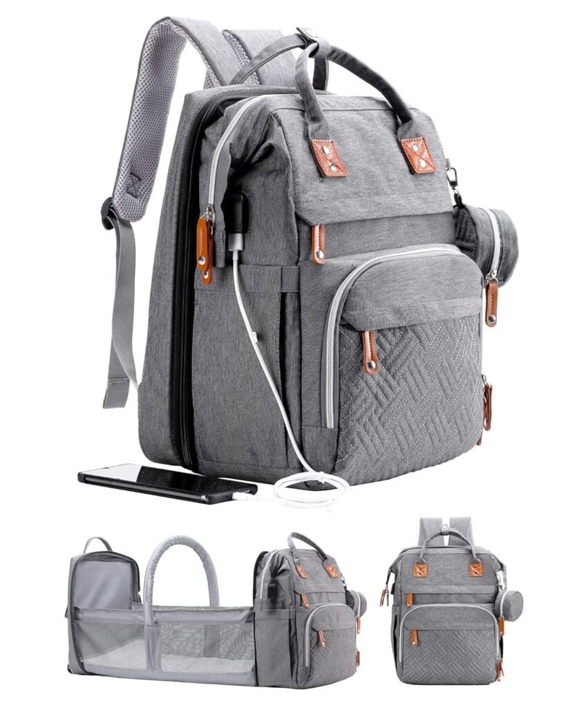 ISMGN gray multifunctional large capacity diaper bag backpack