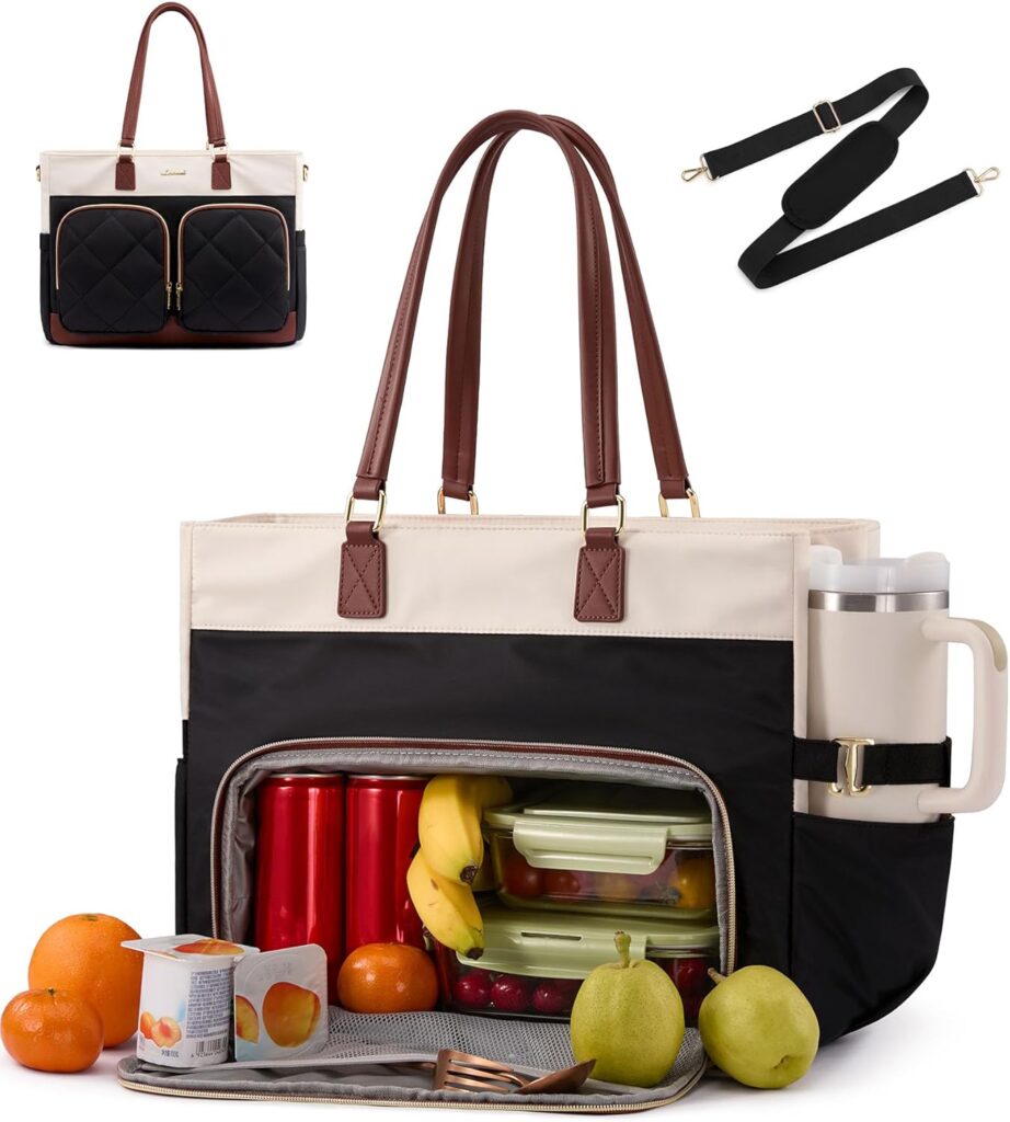 LOVEVOOK work tote bag with insulated lunch compartment and laptop sleeve