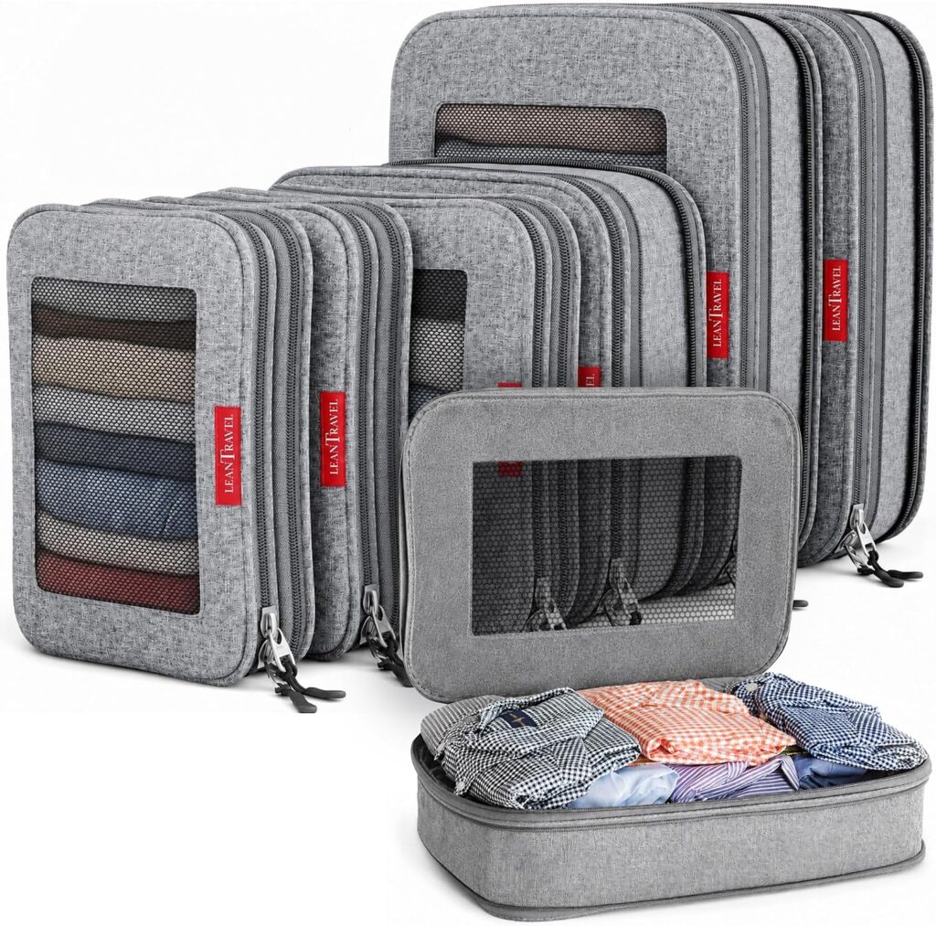 OlarHike 8-set compression packing cubes beige with toiletry and shoe bag