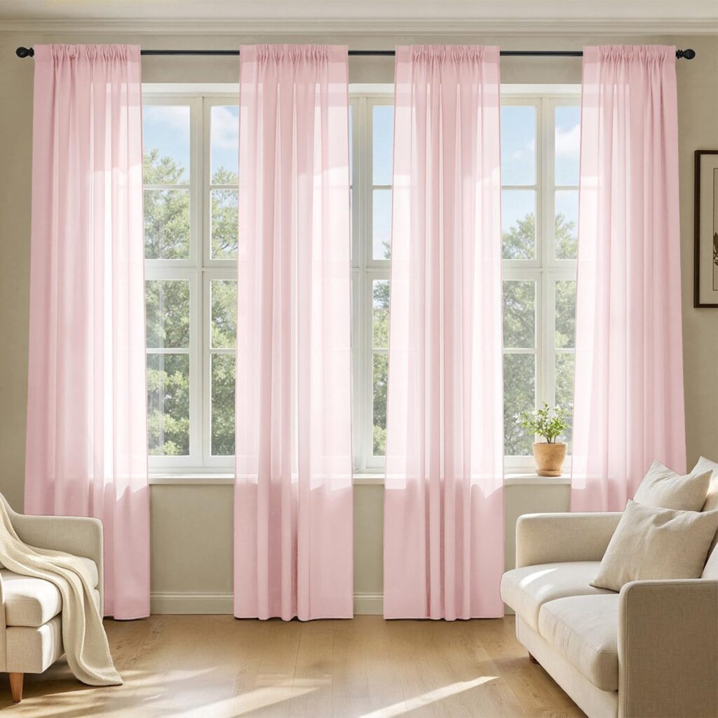 MIULEE blush pink sheer curtains 4 panel set for feminine reading nook