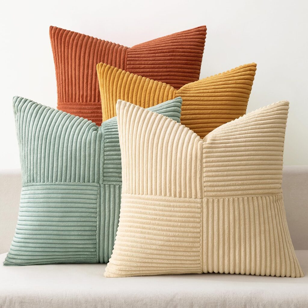 MIULEE fall teal orange corduroy decorative throw pillow covers set of 4