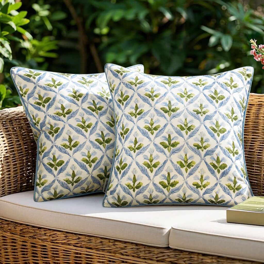 miulee outdoor floral pillow covers blue green coastal