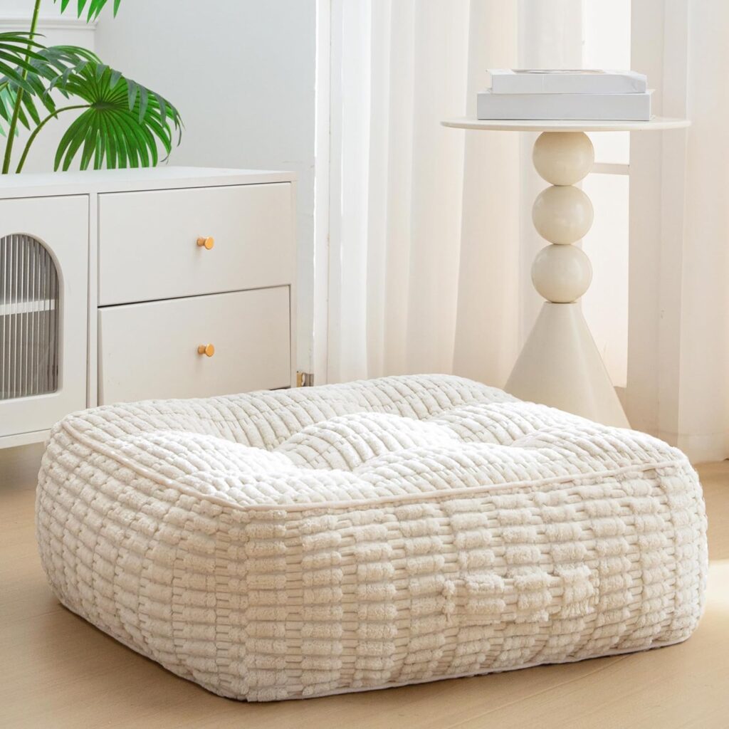 HIGOGOGO square corduroy floor cushion beige for cozy reading corner