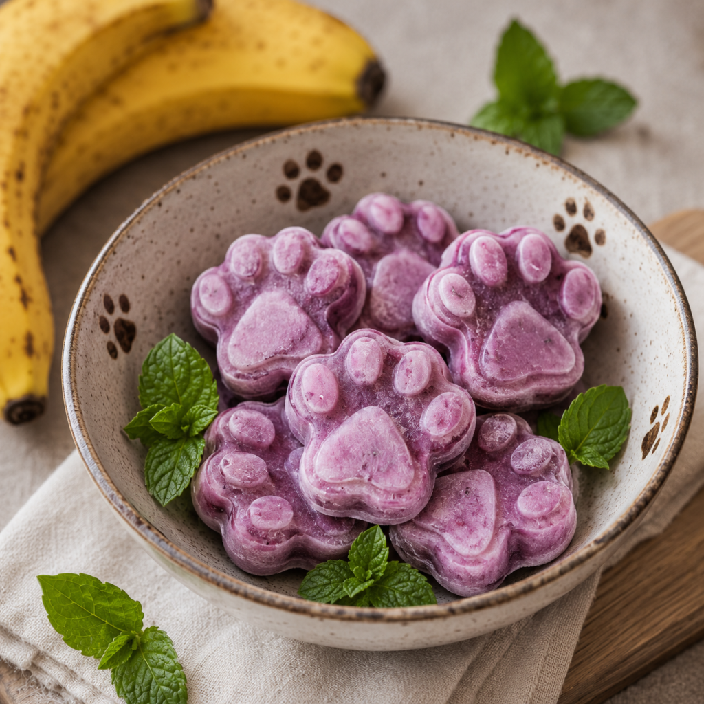 Mint and blueberry frozen dog treat for fresh breath in summer