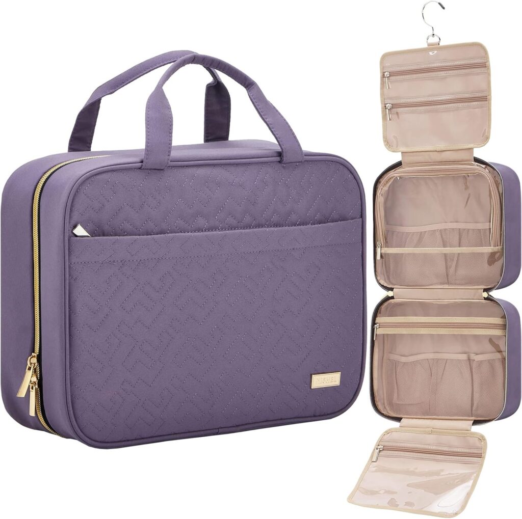 NISHEL hanging toiletry bag purple 7.9L with 4 compartments for travel