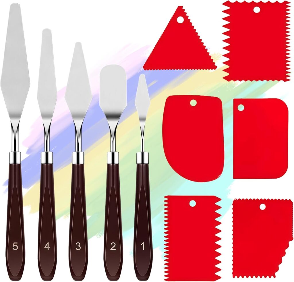 5-piece stainless steel palette knife set with scrapers for textured painting