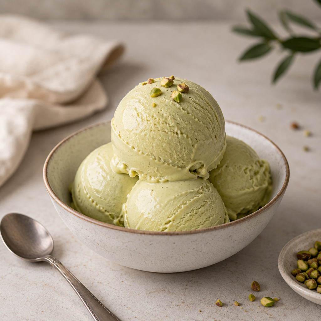Classic pistachio ice cream made with pure pistachio paste naturally green