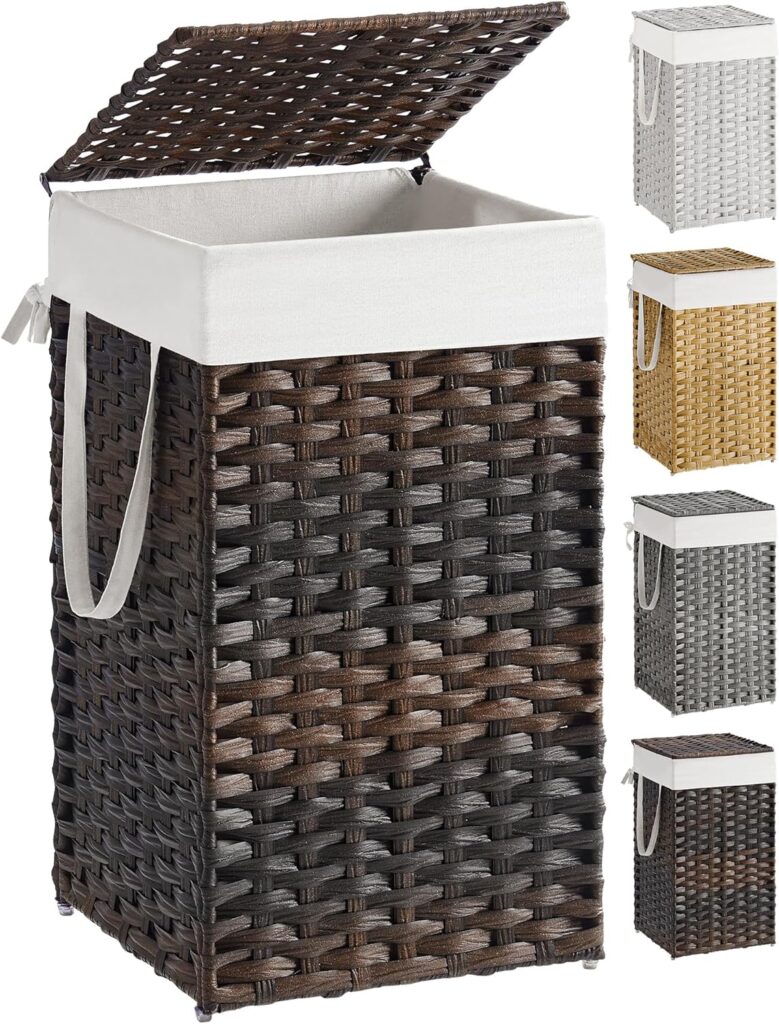 SONGMICS synthetic rattan laundry hamper 65L with lid in chestnut brown