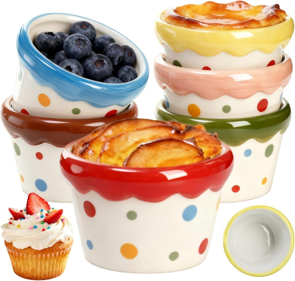 Tlence 6-pack ceramic ramekins set for homemade ice cream