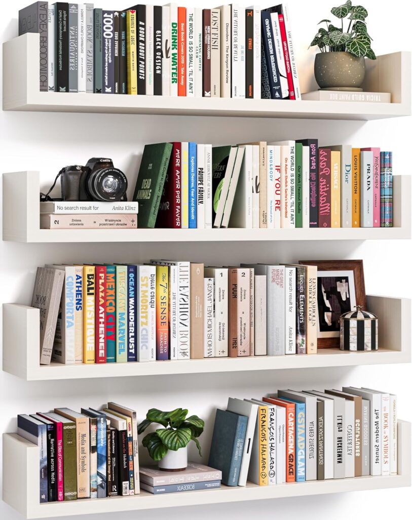 U-shaped wall mounted bookshelf set of 4 rustic brown for reading nook