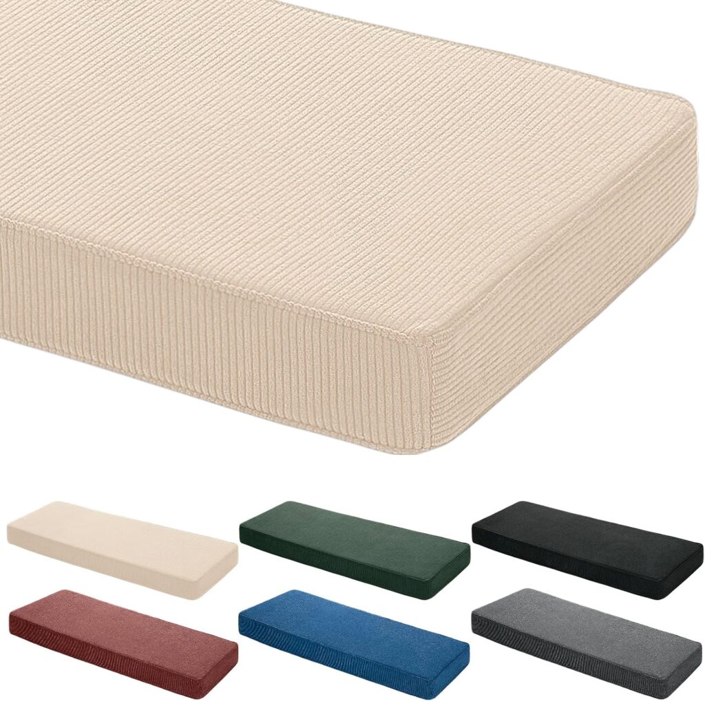 Wenqik corduroy striped bench cushion beige for window reading nook