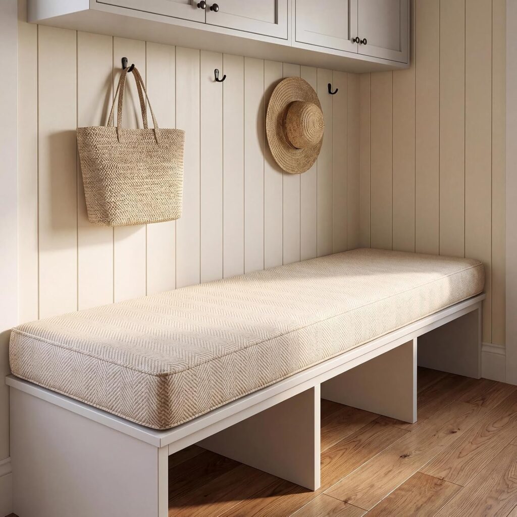 Custom size window seat cushion for bay window reading nook