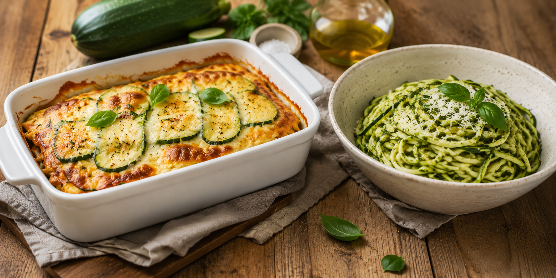 Zucchini pasta with tomato sauce, a simple summer recipe