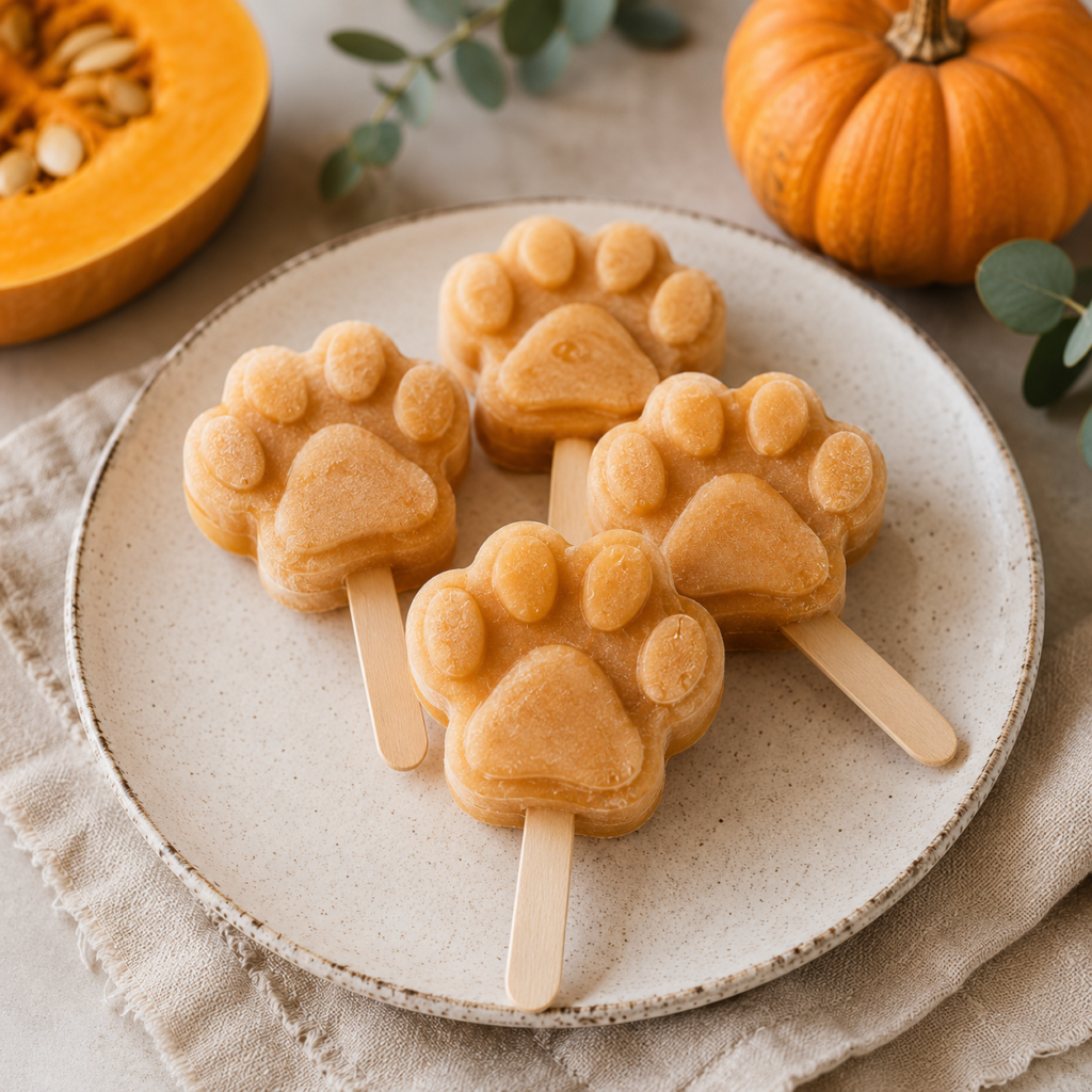 Pumpkin and yogurt homemade dog ice cream in silicone moulds