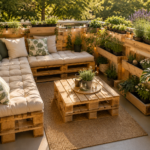 DIY pallet furniture ideas outdoor garden bench table and vertical planter