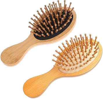 2-pack mini bamboo hair brush set pocket-sized for ASMR brushing sounds