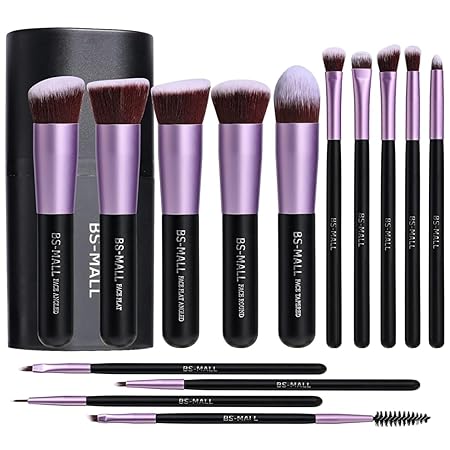 BS-MALL 14-piece synthetic makeup brush set purple with travel case for ASMR